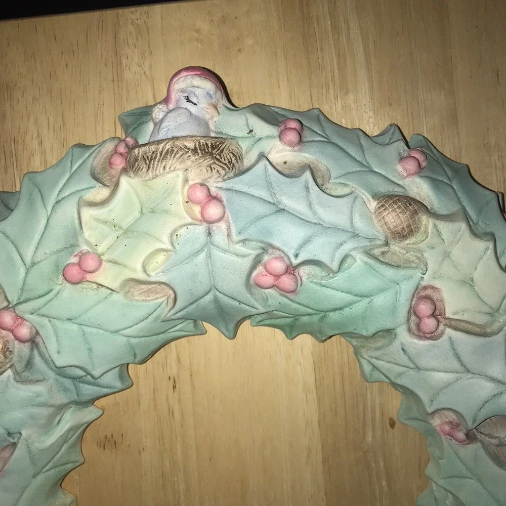 Ceramic Scioto Molds Christmas Holly Berry Wreath Blue Birds Bells 16